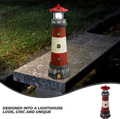 Solar Rotating Lighthouse Outdoor Lantern Garden Decor Resin Street Light - Red