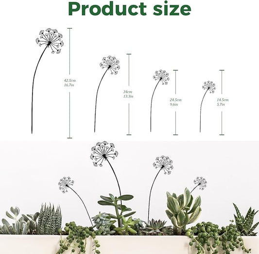 4-Pack Dandelion Metal Flowers for Outside,Black Wild Flower Decorative Garden Stakes for Potted Plants, Metal Yard Art, Gift-Boxed Indoor & Outdoor Garden Decor(Black Dandelion Flower Set)
