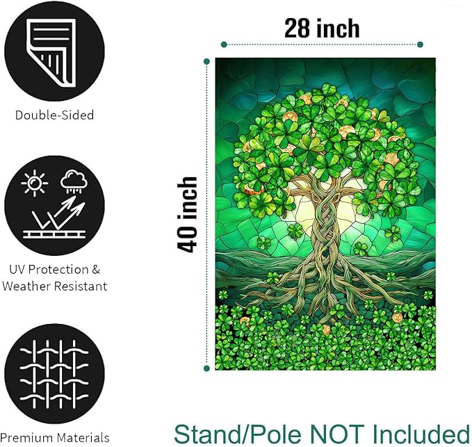 St Patricks Day House Flags 28 x 40 Double Sided Outside Shamrock Clover Tree Life Garden Decor Welcome Holiday Yard Signs for Saint Patrick Spring Outdoor Decorative
