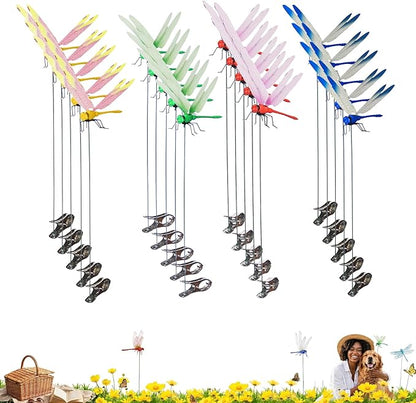 Jongdari 20pcs Dragonfly Hat Clip Realistic Fake Dragonflies Clip-On Garden Outdoor Decor Stakes Plastic Dragon Fly Clips Plant Decorations for Pot