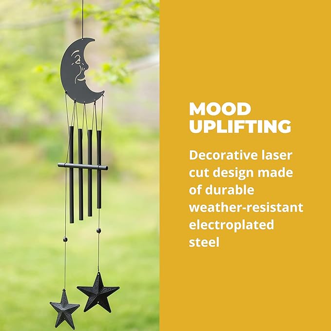 Dawhud Direct 24-inch Moon and Stars Wind Chimes for Outdoor Decoration - Unique Garden Decor for Women, Mom, Grandma, Unisex
