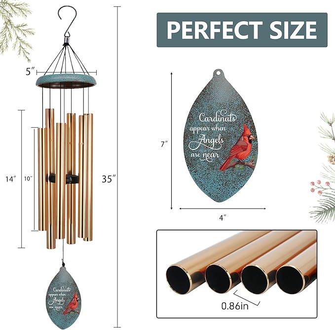 ASTARIN Custom Cardinal Memorial Wind Chimes, 35" Sympathy Gifts Wind Chime for Loss of Mom Dad Sister Son, Personalized Name Date Bereavement Condolence Gift for Outside, Produced in USA