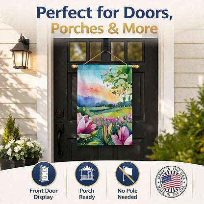 Caroline's Treasures Louisiana Magnolias in Watercolor House Flag Large Porch Sleeve Pole Decorative Outside Yard Banner Artwork Wall Hanging, Polyester, House Size, Multicolor