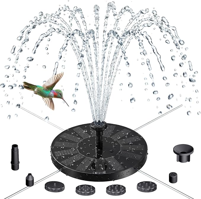 AISITIN Solar Fountain for Bird Bath, Solar Water Fountain Pump with 6 Nozzles, Solar Powered Fountain for Garden, Pond, Pool, Fish Tank and Outdoor Decor