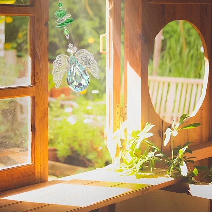 Crystal Angel Suncatcher,Hanging Crystal in The Shape of Longan with Large Wings,Angel Suncatcher for Home/Car Decoration