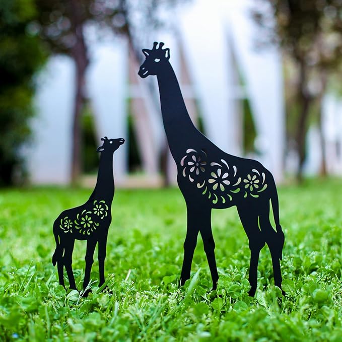 EZTZEN Giraffe Metal Garden Stakes Decorative,Giraffe Gifts for Women/Men/Giraffe Lovers Gifts,Black Giraffe Silhouette Statues Garden Decor for Outside,Outdoor Decor,Yard Art,Patio,Lawn Ornaments