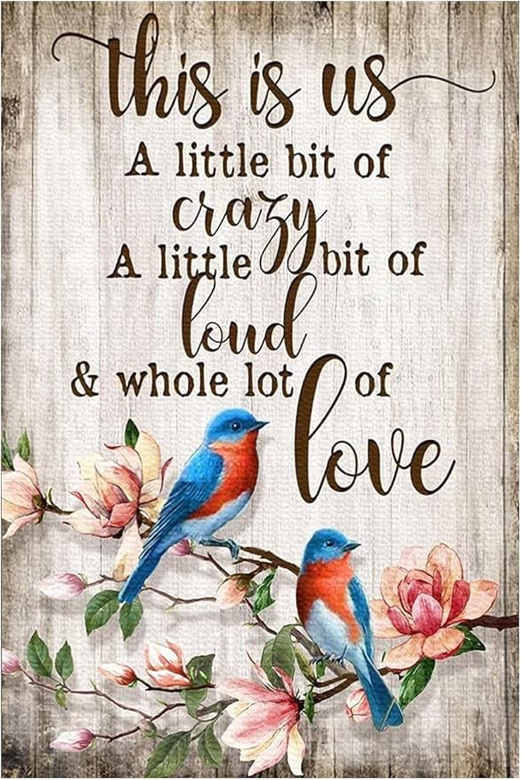 Bluebird Tin Sign Flower Metal Poster Vintage, Whole lot of Love, Wall Art Decor Gifts for Home Bar Kitchen Restaurant Bedroom Garden Plaque 8x12 Inch