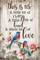 Bluebird Tin Sign Flower Metal Poster Vintage, Whole lot of Love, Wall Art Decor Gifts for Home Bar Kitchen Restaurant Bedroom Garden Plaque 8x12 Inch
