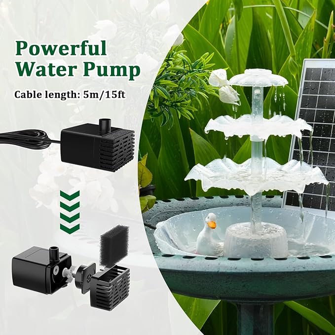 AISITIN 3 Tiered Bird Bath with 6.5W Solar Water Pump, Upgraded Solar Bird Bath Fountains with Lights, Detachable DIY Solar Powered Fountain for Garden, BirdBath, Patio, Yard and Pond