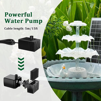 AISITIN 3 Tiered Bird Bath with 6.5W Solar Water Pump, Upgraded Solar Bird Bath Fountains with Lights, Detachable DIY Solar Powered Fountain for Garden, BirdBath, Patio, Yard and Pond