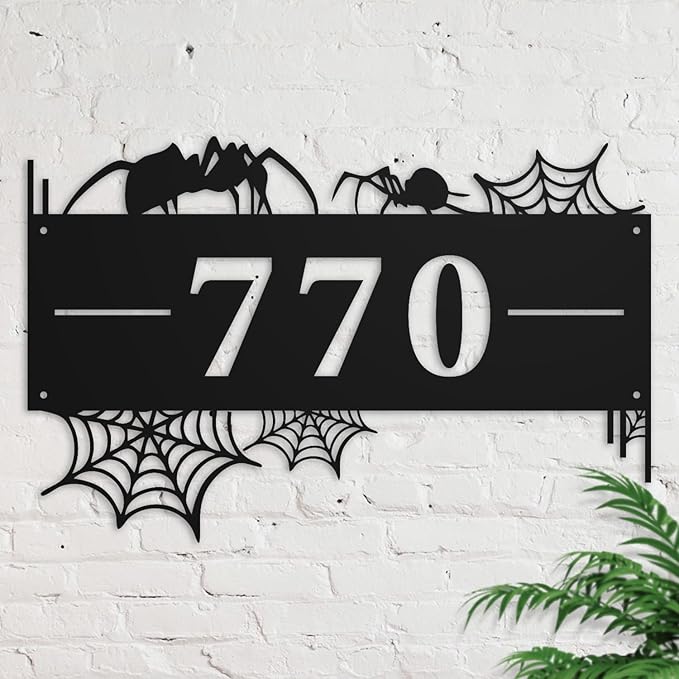 Personalized Gothic House Number metal Signs,Custom Address Number Metal Wall Art Decor,Black Plaques Outdoor wall Decorative Signage,Shed(8-30 Inches) (Spider A)
