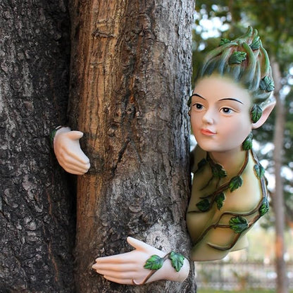 Outdoor Statues Decoration Fairy Tree Hugger Face Sculpture Peeker Courtyard Decoration Fairy Garden Ornament Figurines Art Yard Tree Hugger