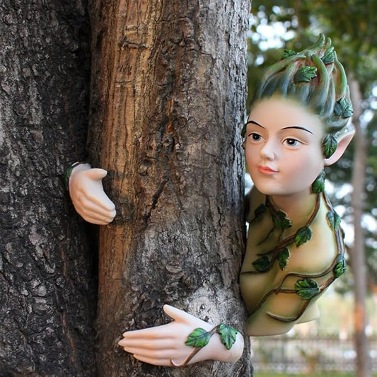 Outdoor Statues Decoration Fairy Tree Hugger Face Sculpture Peeker Courtyard Decoration Fairy Garden Ornament Figurines Art Yard Tree Hugger