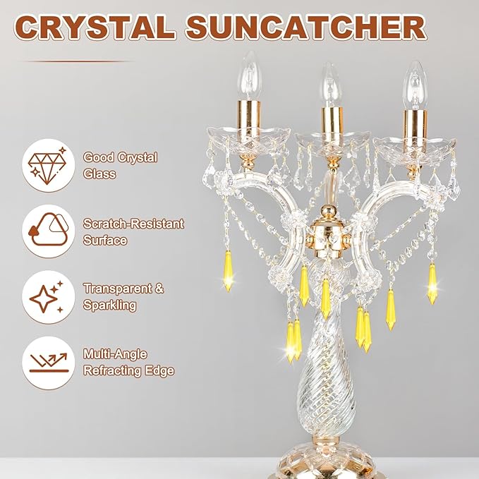 M METERXITY 10-Pack Crystal Icicle Prisms, 53mm/2.09 Inch Chandelier Pendant Maker Hanging Crystals Chandelier Prisms for Home/Windows/Garden/DIY Decoration[Golden Yellow]