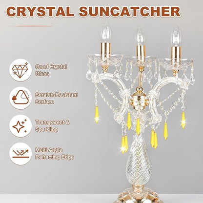 M METERXITY 10-Pack Crystal Icicle Prisms, 53mm/2.09 Inch Chandelier Pendant Maker Hanging Crystals Chandelier Prisms for Home/Windows/Garden/DIY Decoration[Golden Yellow]