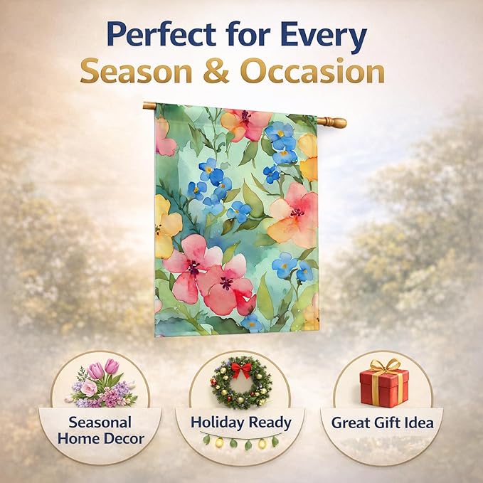 Caroline's Treasures Alaska Forget-me-nots in Watercolor House Flag Large Porch Sleeve Pole Decorative Outside Yard Banner Artwork Wall Hanging, Polyester, House Size, Multicolor