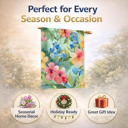 Caroline's Treasures Alaska Forget-me-nots in Watercolor House Flag Large Porch Sleeve Pole Decorative Outside Yard Banner Artwork Wall Hanging, Polyester, House Size, Multicolor