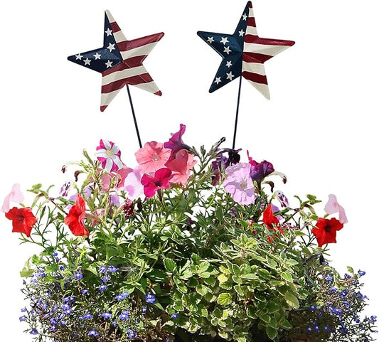 K KILIPES Metal Star Barn Yard Sign Garden Stake Decor for 4th of July, American Flag Patriotic Star Yard Stake Lawn Ornament Independence Day Memorial Day Outdoor Decorations (2, 12" H)