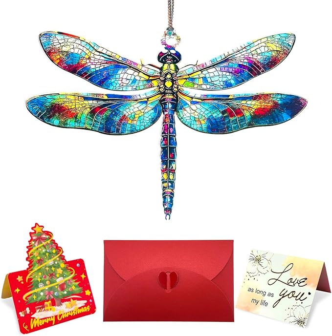 Window Hanging Dragonfly Plant Suncatcher Ready to Hang Window Doors Home Decoration,Dragonfly Ornament for Women Gifts,Valentine's Day for Lovers and Friends