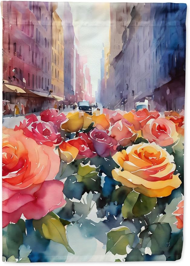 Caroline's Treasures New York Roses in Watercolor Garden Flag Mailbox Flag Decorative Yard Flag Banner Outside Patio Artwork Yard Flower Beds, Garden Size, Multicolor