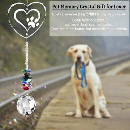 Pet Memorial Suncatcher with Paw Print,Dog Memorial Gifts for Loss of Dog,Pet Loss, Thoughtful Dogs,Sympathy Gift for Loss of Dog Cat,Rainbow Bridge Maker for Windows, Room, Outdoor Garden,Home Decor