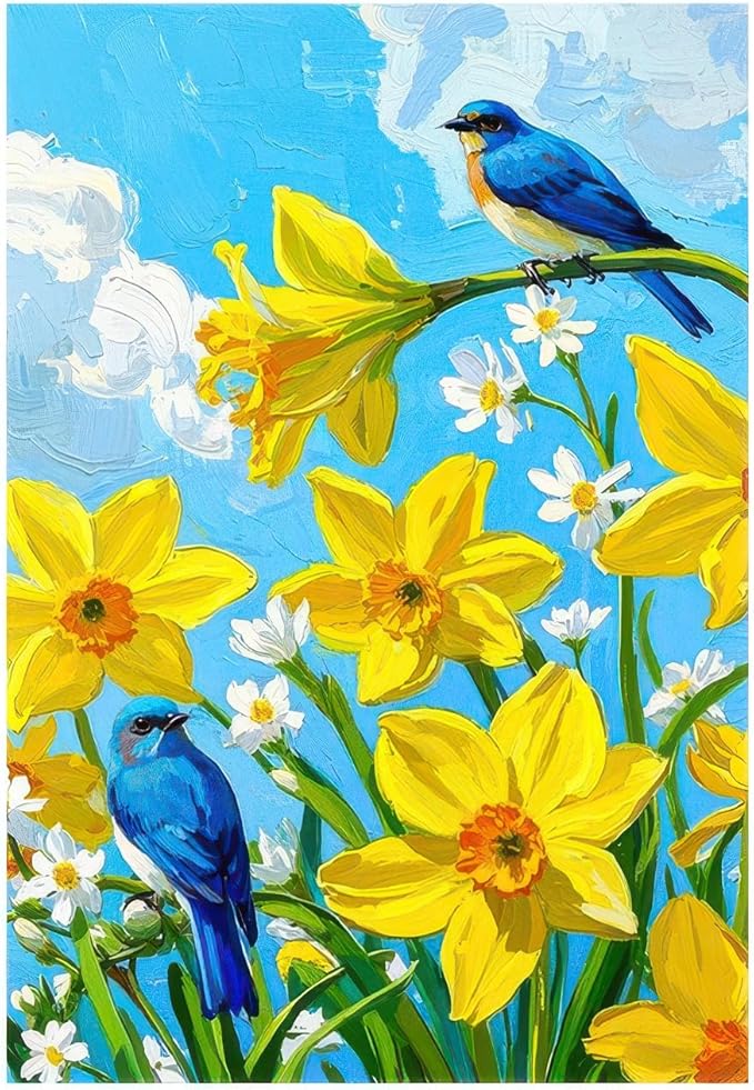 BlissYard Welcome Spring Garden Flag 12x18 Double Sided Bluebird Hummingbird Seasonal Small Flags For Outside Outdoor Decor Yard Farmhouse Holiday Spring Summer Decorations Yard Flags