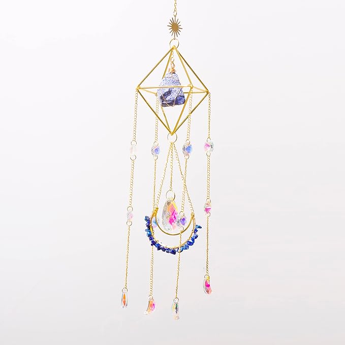 Crystal Suncatcher Lapis Lazuli, Blue Sun Catcher Hanging Decor, Valentine's Day Gift, Blue Lazurite Crystal Window Hanging, Gemstone Prism, Boho Chic Decor, Raw Natural Stone (Lazurite)