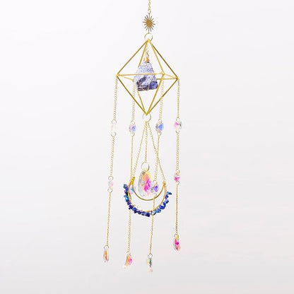 Crystal Suncatcher Lapis Lazuli, Blue Sun Catcher Hanging Decor, Valentine's Day Gift, Blue Lazurite Crystal Window Hanging, Gemstone Prism, Boho Chic Decor, Raw Natural Stone (Lazurite)