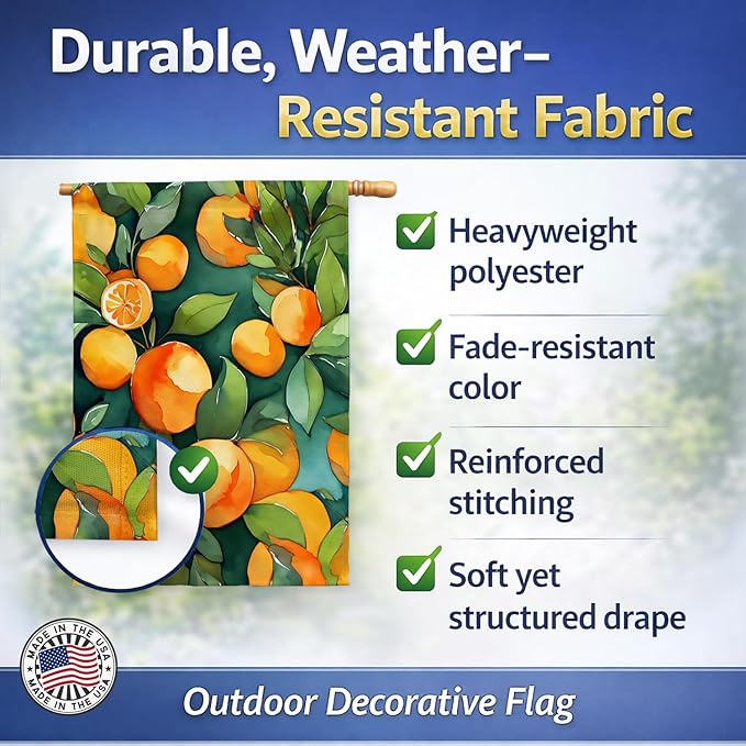 Caroline's Treasures Florida Orange Blossom in Watercolor House Flag Large Porch Sleeve Pole Decorative Outside Yard Banner Artwork Wall Hanging, Polyester, House Size, Multicolor
