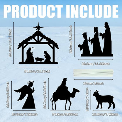 Nativity Scene Yard Signs Decorations 5 Pack Christmas Outdoor Garden Signs with Stakes Holy Family Manger Nativity Scene Garden Sign for Christmas Outdoor Decorations Lawn Patio Yard Sign