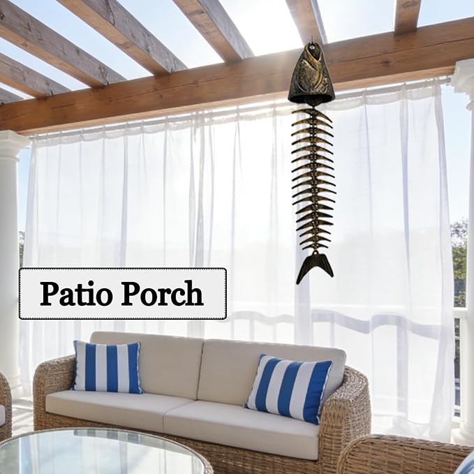 WANLIAN Fish Skeleton Wind Chime, Fish Wind Chime for Patio Porch Garden Balcony Beach House, Soothing Melody Gift for Fishing Lovers Housewarming Birthday Holiday