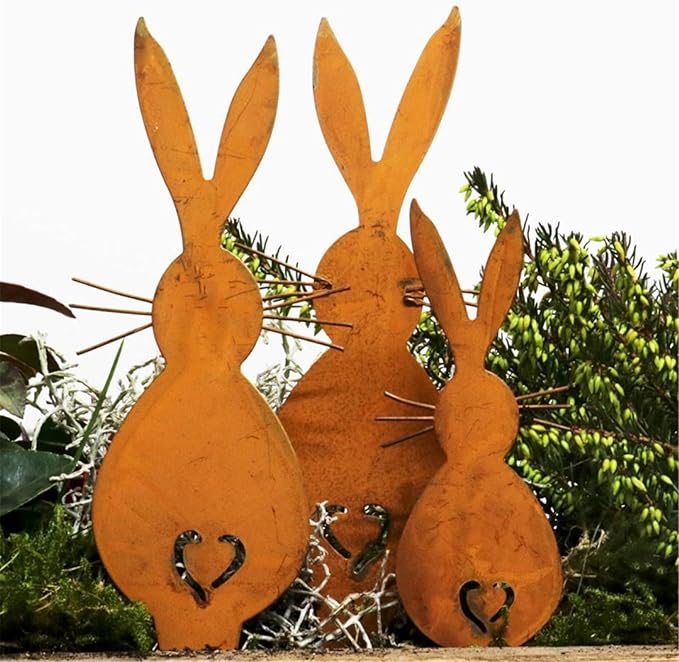 3Pcs Garden Statues Metal Yard Art Outdoor Decors Animals Stake Garden Decorations Outdoor Garden Statue