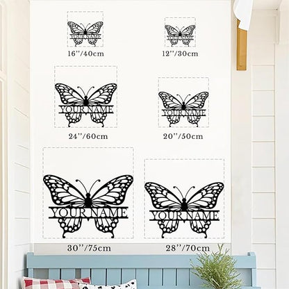 Custom Butterfly Metal Sign,Personalized Butterfly House Number Signs,Personalized Gardener Name Sign,Garden Patio Wall Decor (Style-1)