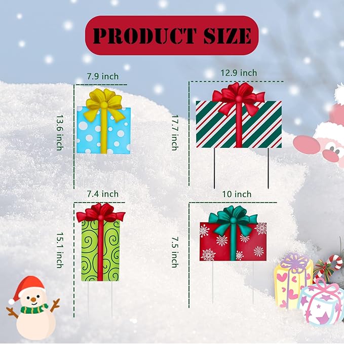 Afirst Christmas Yard Stakes Gift Box Christmas Yard Decorations Detachable 4 Stacked Gifts Box Metal Garden Stakes Outdoor Xmas Stake Lawn Pathway Outdoor Decoration