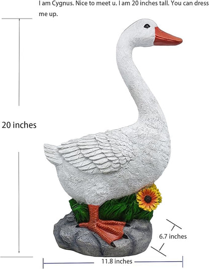 Joyful Porch Goose Statue Cygnus, Big Resin Garden Lawn Yard Décor, Sculpture, 20 inches High Figurine, Duck, Indoor and Outdoor, by GGTown TM