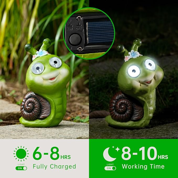 Solar Garden Outdoor Statues Snail with LED Eyes,Solar Powered Resin Animal Sculpture,Outdoor Garden Decorations,Balcony, Patio Lawn Yard Art Ornaments,Unique Housewarming Gifts