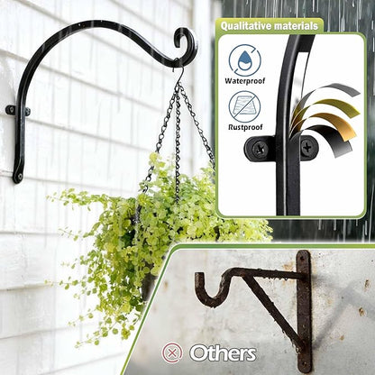 Lifyzoon Hanging Plant Brackets Outdoor: 50lbs Weight Capacity - Hanging Bird Feeder Hangers, 12-Inch Black Metal Outdoor Wall Hooks for Heavy Plants - 4 Pack, Birdhouse, Wind Chimes