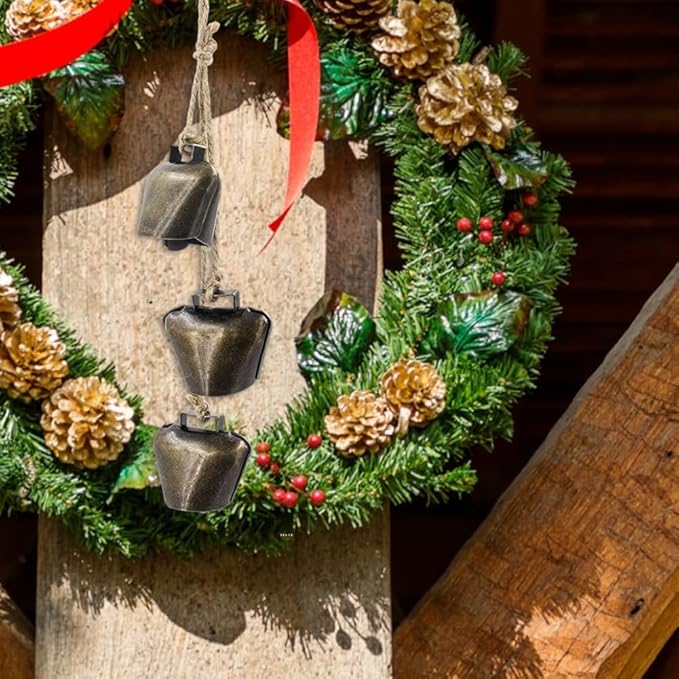 Decorative Metal Cowbells Wall Hanging – Rustic Farmhouse Door Chime for Holiday, Wedding, or Everyday Home Accent