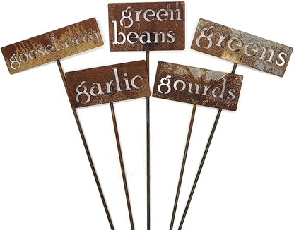 Classic Metal Garden Markers 19 Inches Tall (green onions, Naturally Rusted)