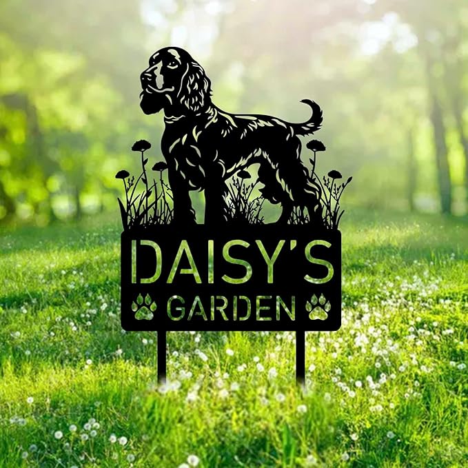 Custom Water Spaniel Dog Metal Memorial Garden Stake Personalized Pet Grave Marker Name Sign Remembrance Stake Decor Sympathy Dog Loss,Outdoor Statues for Yard Garden Lawn Patio Pathway Grave.