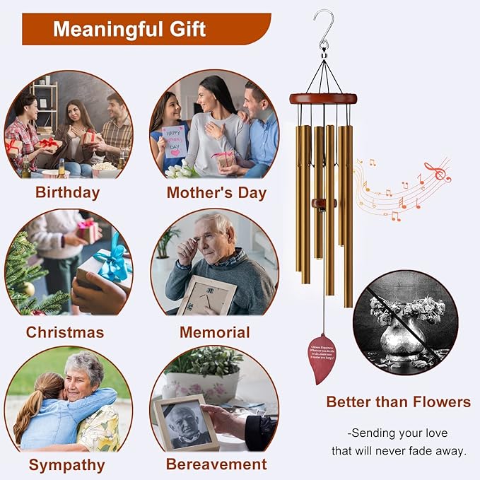 Aluminium Wind Chimes Outdoor, Garden, Patio Decoration. Classic Black Wind Chimes with Wind Catcher Beautiful Gift for Unisex