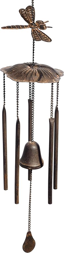 Anderson's Dragonfly Wind Chimes, Antique Metal Outdoor Decor for Garden, Patio, Porch, or Memorial Gift, 30" Soothing Sound, Faux Patina Finish, No Assembly, Great for Relaxation & Meditation