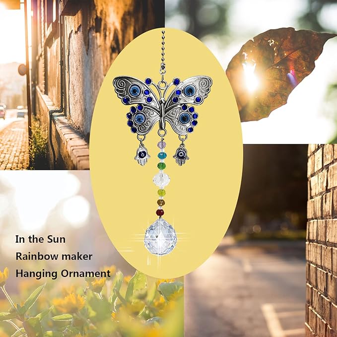 Window Hanging Suncatcher with Crystal,Blue Butterfly Garden Hanging Rainbow Maker Ornament (Butterfly)