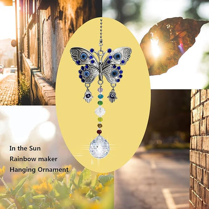 Window Hanging Suncatcher with Crystal,Blue Butterfly Garden Hanging Rainbow Maker Ornament (Butterfly)