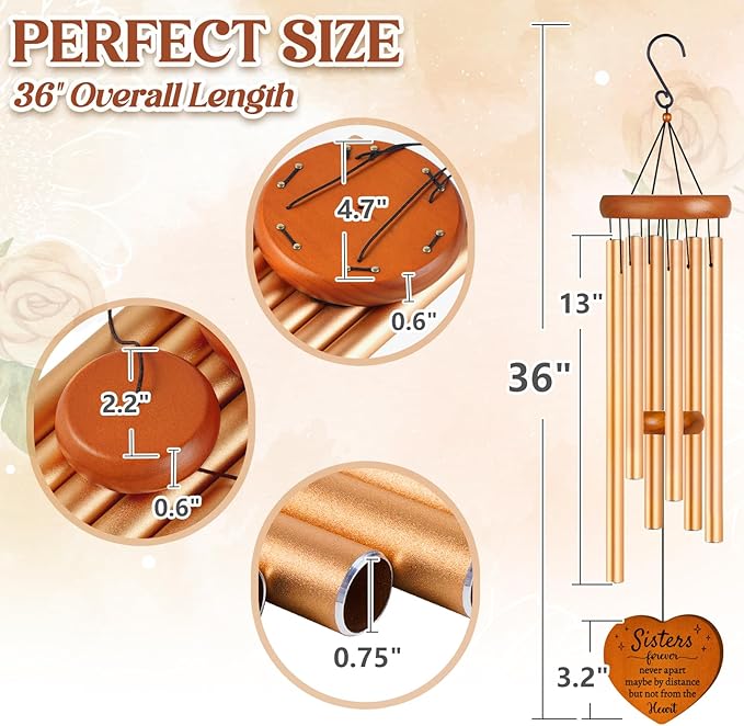Sisters Gifts from Sister, Sister Birthday Gifts 36" Wind Chime, Bestie Gift for Women, Unique Sisters Gift for Birthday, Christmas, Mothers Day, Wedding, Graduation, Garden Decoration Large Size