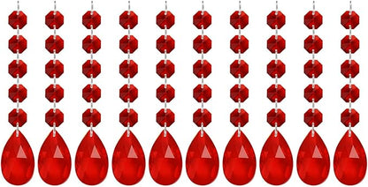 PATIKIL Teardrop Crystal Chandelier Pendants Beads, 10 Pack 145mm Length 38mm Chandelier Prisms Parts Ornaments Hanging Beads for DIY Arts Crafts Decoration, Red