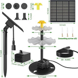Solar Water Fountain, Upgrade Solar Fountain Pump Kit with 4 Nozzles & 9.94ft Cable, Outdoor 2w Solar Fountain for Bird Bath, Garden, Pool, Pond