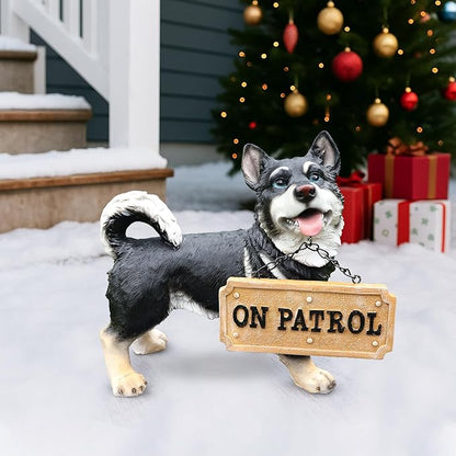 Outdoor Husky Dog Statue with Interchangeable Welcome sign and Detachable Solar Lantern –LED Light Garden Dog Sculpture Décor Garden Statue Outdoor dog statueCute Puppy Design for Yard Porch Gift