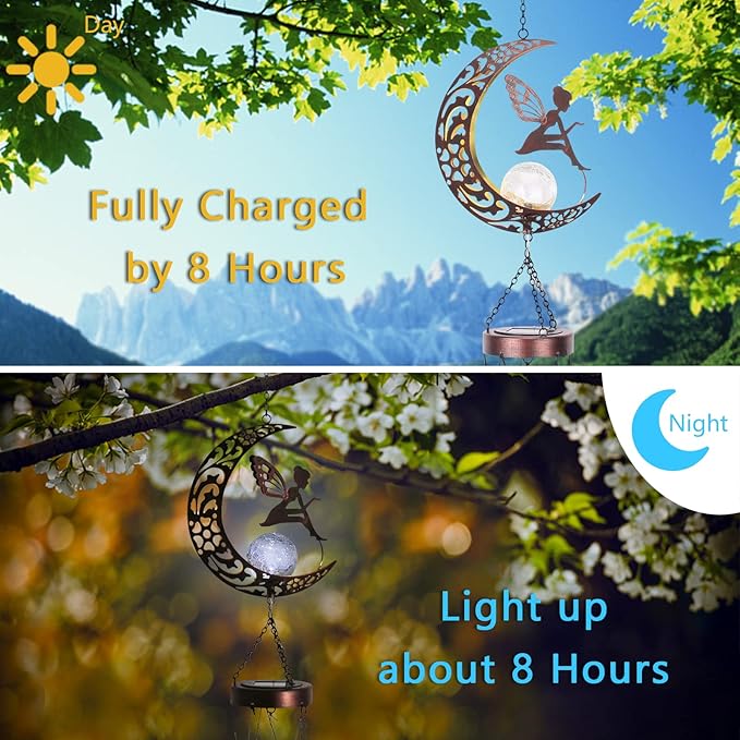 Taman Wind Chime - 43.5" Fairy Solar Wind Chimes Valentine's Day Gift for Outside Crackle Glass Ball Decorative Memorial Gift, Aluminum Tubes for Home, Outdoor, Yard, Patio,Garden Decor