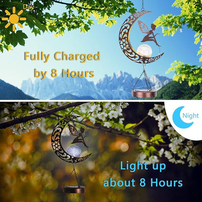 Taman Wind Chime - 43.5" Fairy Solar Wind Chimes Valentine's Day Gift for Outside Crackle Glass Ball Decorative Memorial Gift, Aluminum Tubes for Home, Outdoor, Yard, Patio,Garden Decor